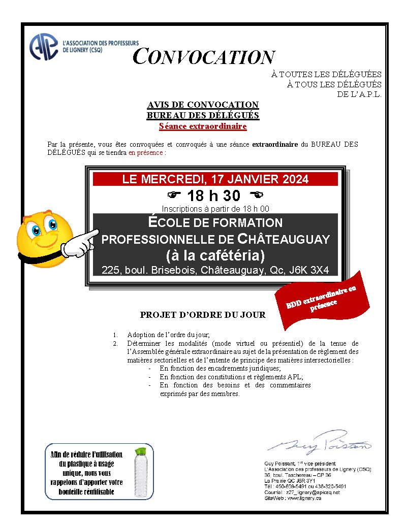 Bureau des délégués 17 janvier 2024 Séance extraordinaire